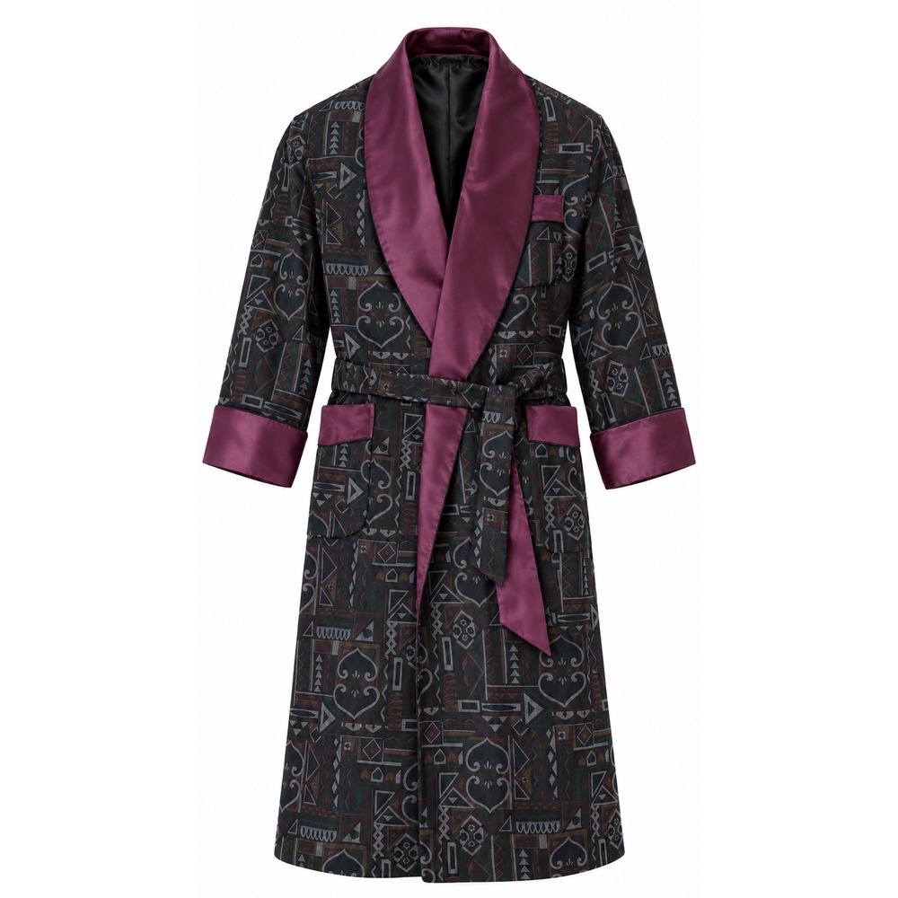 Paul Stuart Luxury made in England Wool Silk Geometric Dressing Gown Robe Men M